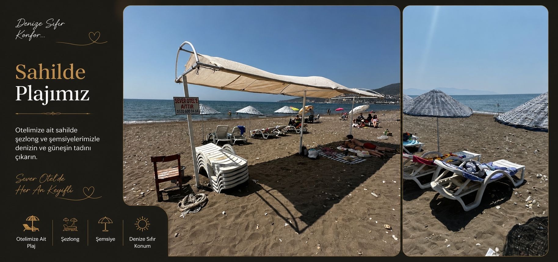 Bütün bir yılın yorgunluğunu atmak, şehrin gürültüsünden uzak, sakin,temiz, güvenli bir tatil yapmak,Dinlenirken eğlenmek, tarih ve doğa ile içiçe yaşamak istiyorsanız doğru adrestesiniz ....   Gönlünüze göre bir tatil ortamı sağlamaktadır. Denize 100 Mt.